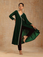 Thumbnail for trueBrowns Green Velvet Embroidered Angrakha Kurta - Distacart