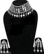 Thumbnail for Tehzeeb Creations Women's Silver Colour Oxidised Necklace And Earring With Mirror Work - Distacart
