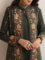 Thumbnail for trueBrowns Green Kashmiri Woollen Jacket 3pc Set