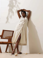 Thumbnail for trueBrowns Off-White Cotton Linen Dress