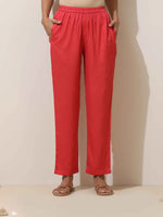 Thumbnail for trueBrowns Coral Viscose Solid Kurta Pant Set