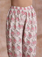 Thumbnail for trueBrowns Pink Green Buta On White Block Print Cotton Slit Kurta Pant Set - Distacart