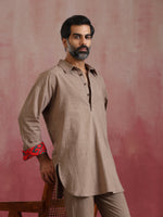 Thumbnail for trueBrowns Men's Grey Cotton Shirt Collar Stylized Kurta Co-ord set - Distacart