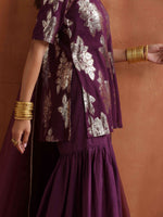 Thumbnail for trueBrowns Purple Metallic Sharara Dupatta Set