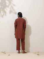 Thumbnail for trueBrowns Brown Cotton Linen Kurta Co-Ord Set
