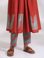 Thumbnail for trueBrowns Red Cotton Print Flared Kurta Set