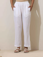 Thumbnail for trueBrowns White Cotton Linen Kurta Pant Set