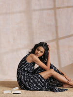 Thumbnail for trueBrowns Black White Geometric Print Cotton Sleeveless Wrap Dress - Distacart