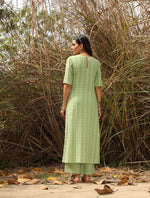 Thumbnail for trueBrowns Green Cotton Dobby Embroidered Kurta Set
