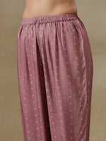 Thumbnail for trueBrowns Dark Mauve Bandhani Printed Silk Front Slit Kurta Pant Set - Distacart