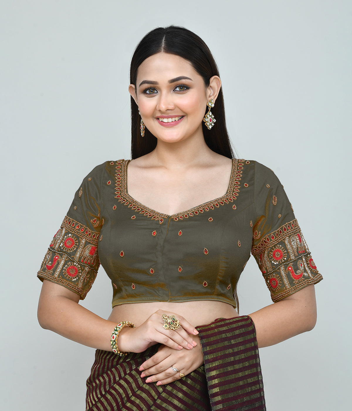 Joban Fashion Women's Green Embroidered Stitched Blouse