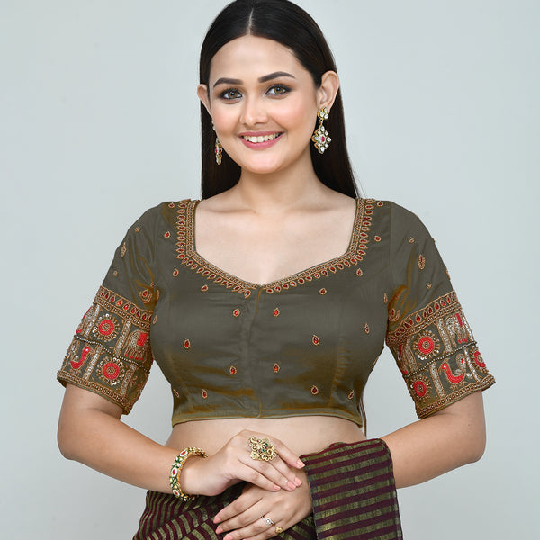 Joban Fashion Women's Green Embroidered Stitched Blouse