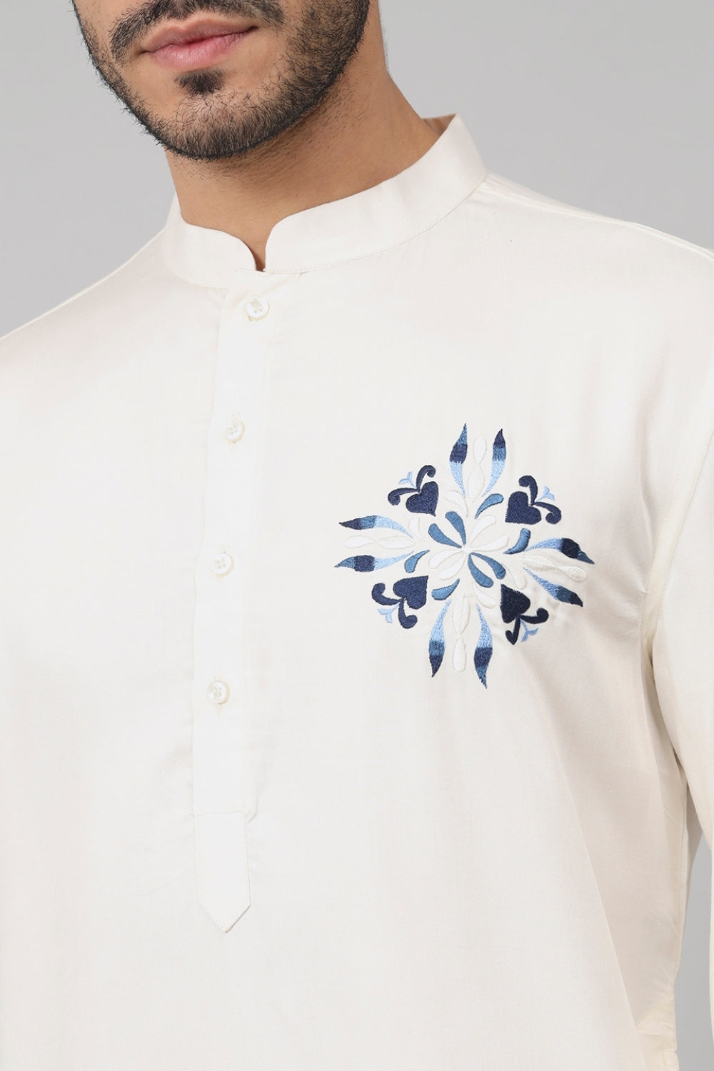 Motif Embroidered Cotton Kurta by Hilo Design - Distacart