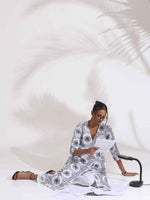 Thumbnail for trueBrowns White Cotton Geometric Print Angrakha Kurta Set