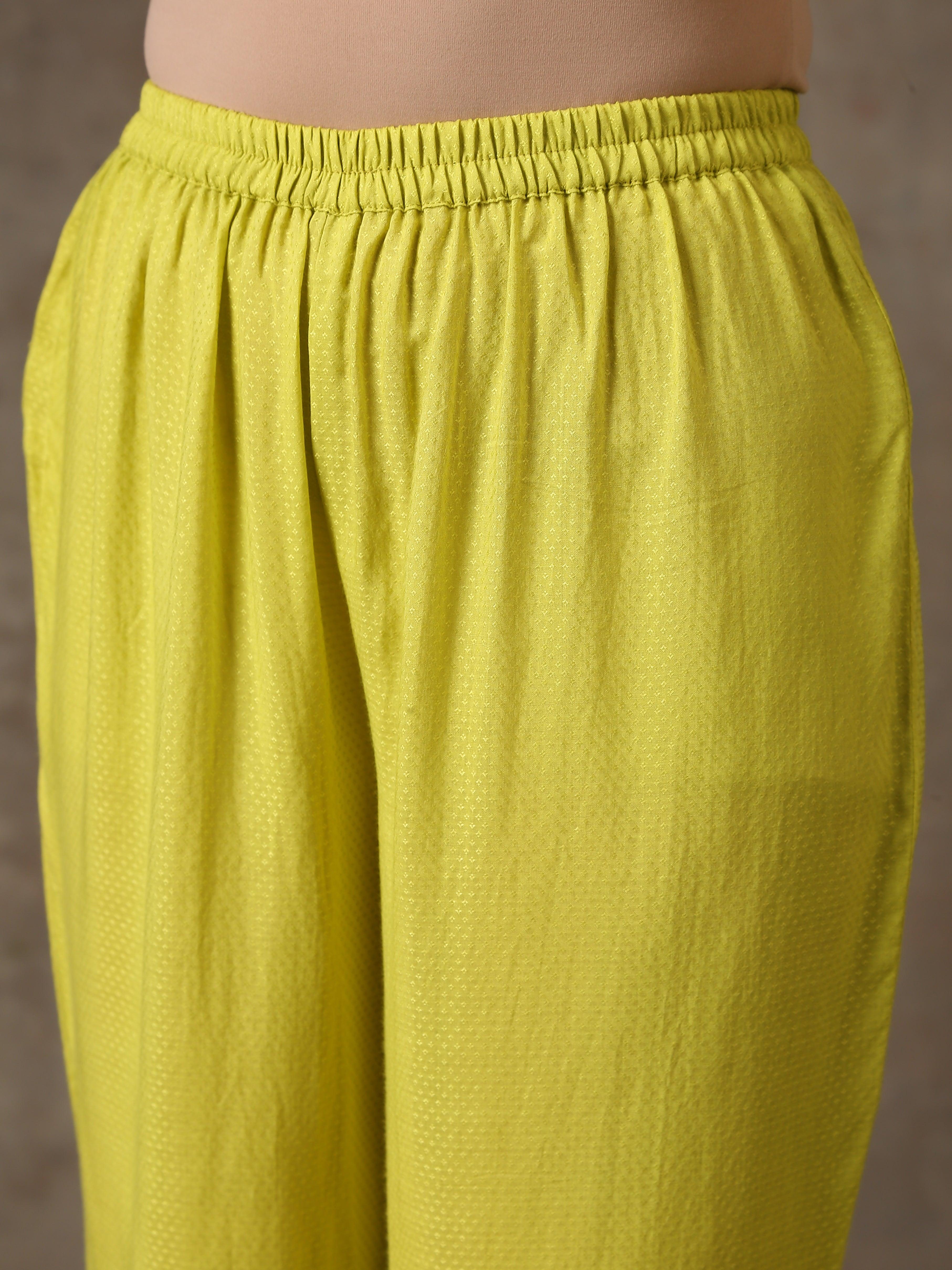 trueBrowns The Penelope - Lime Green Solid Textured Co-Ord Set - Distacart