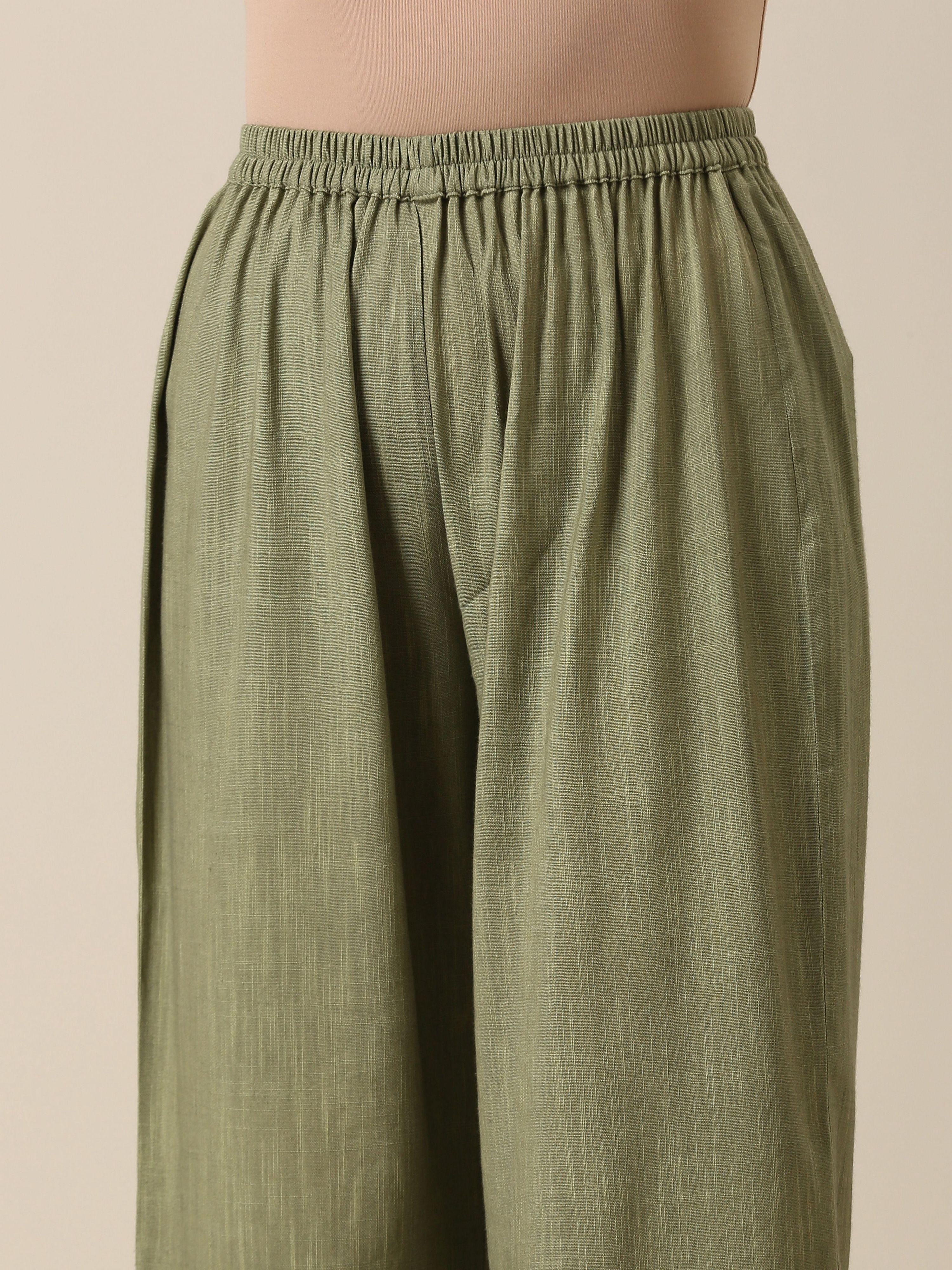 trueBrowns Sage Slub Texture Angrakha Pant Set | Relove