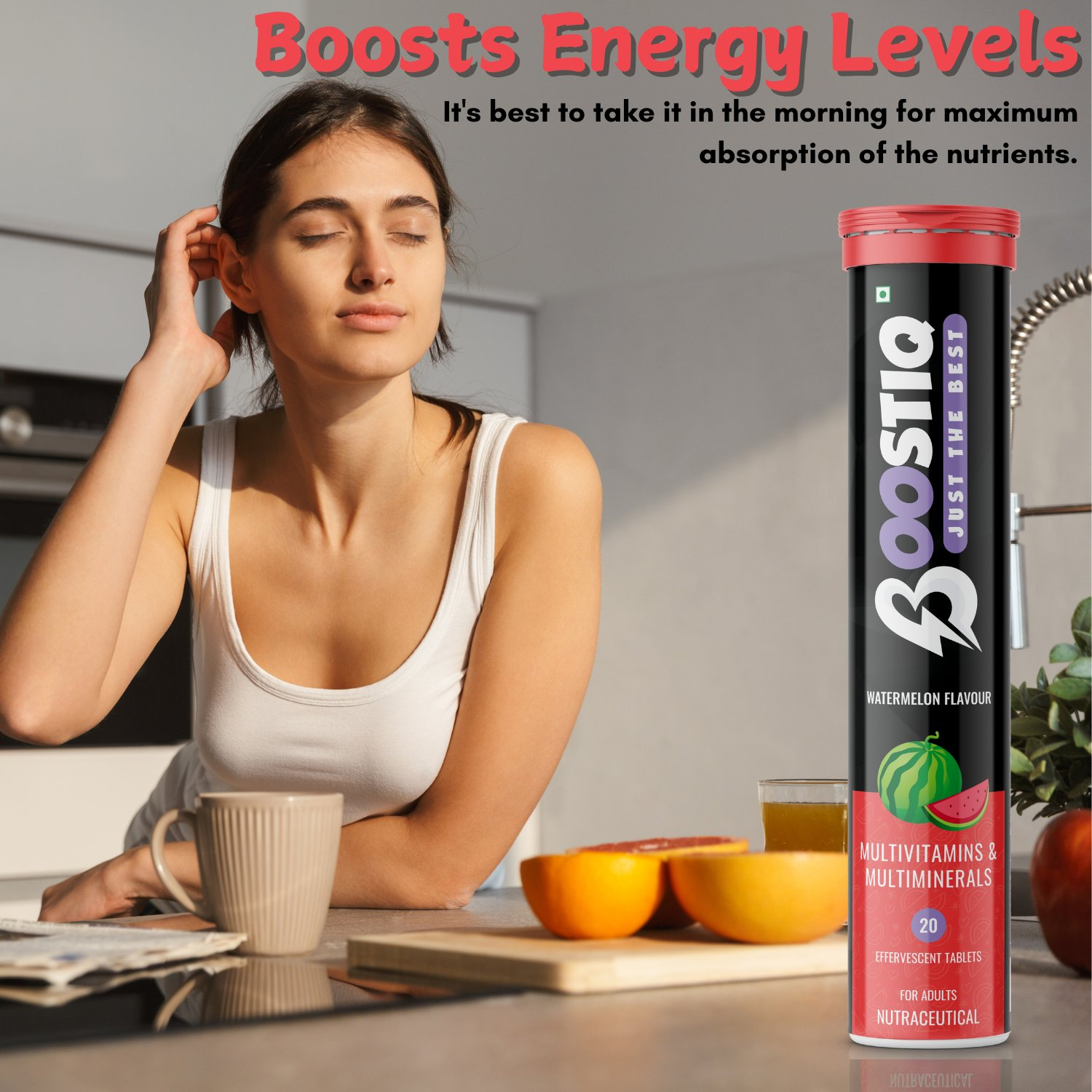 BOOSTIQ Multivitamin EEffervescent Tablets - Watermelon Flavour - Distacart