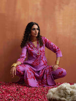 Thumbnail for trueBrowns Purple Print Straight Kurta Set - Distacart