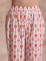 Thumbnail for trueBrowns Red On Red Ikat Print Cotton Kurta Pant Set - Distacart