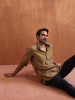 Thumbnail for trueBrowns Men's Mustard Cotton Dobby Short Kurta