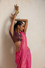Thumbnail for trueBrowns Pink Gold Lurex Ready To Wear Saree