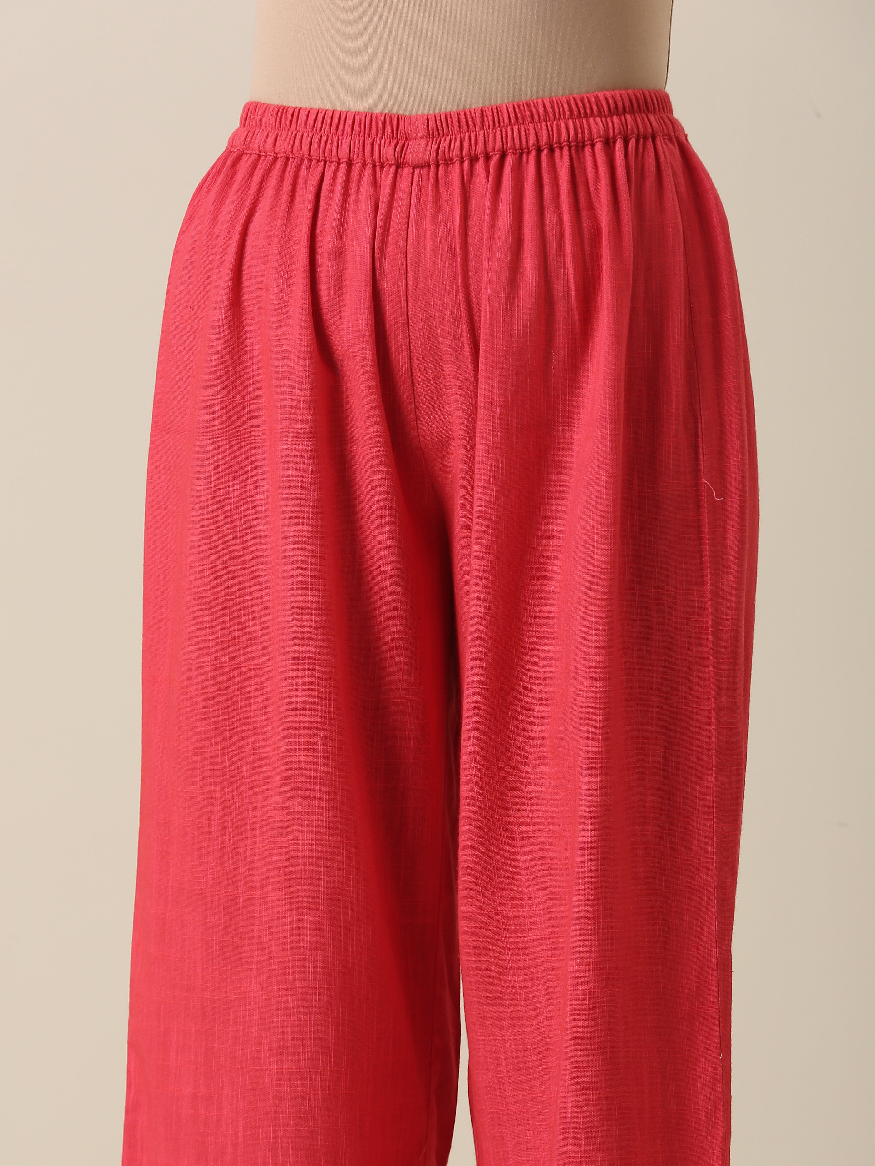 trueBrowns Bright Pink Slub Texture Angrakha Pant Set - Distacart