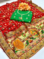 Thumbnail for Lorenvalley Fashion Premium Red Vichitra Silk Embroidery and Diamond work Both Side Saree - Distacart