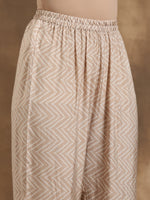Thumbnail for trueBrowns Beige Zig-Zag Print Silk Angrakha Kurta Pant Set - Distacart
