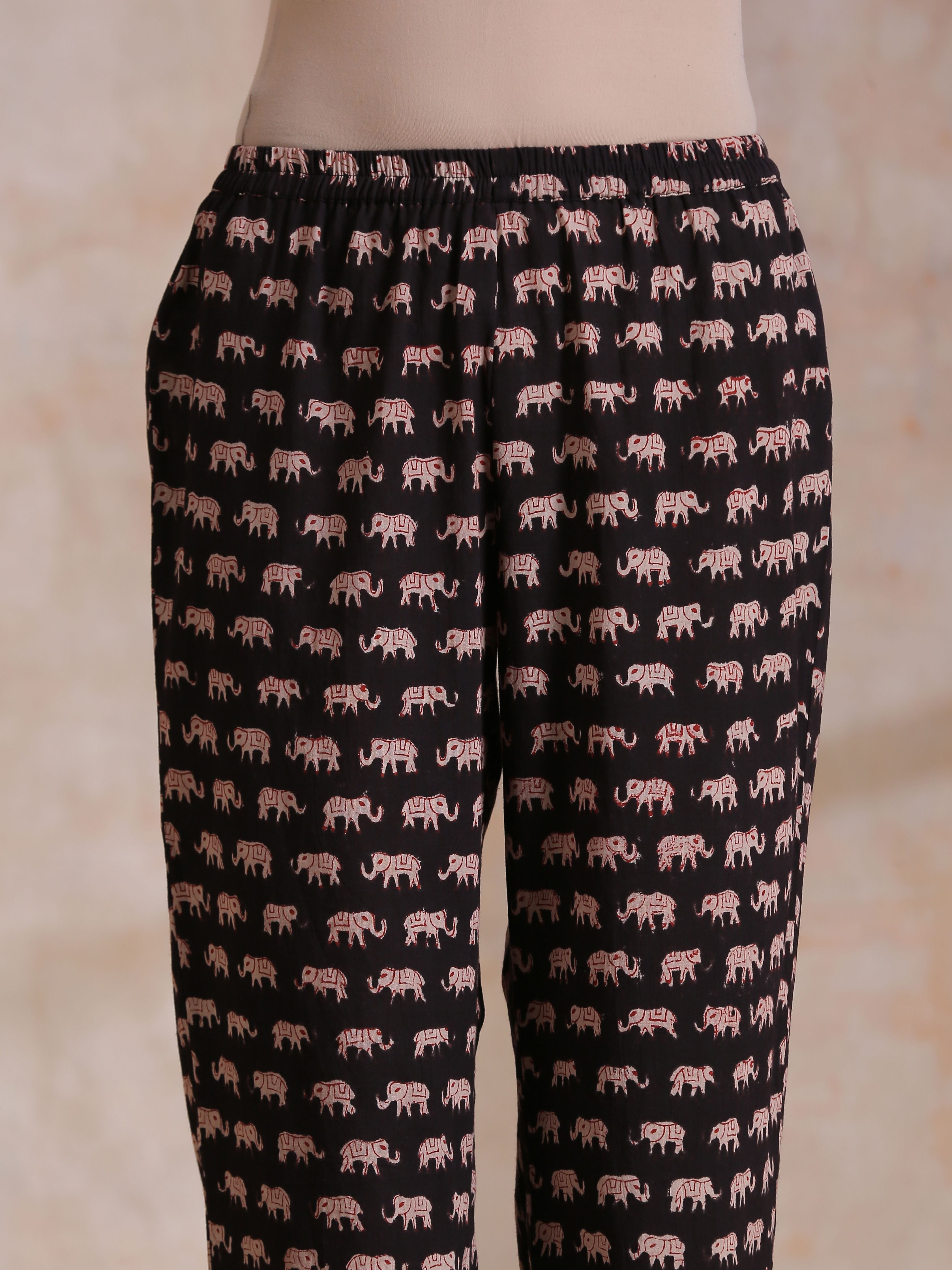trueBrowns Black Elephant Bagru Print Cotton Kaftan Co-Ord Set - Distacart