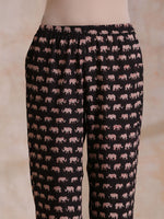 Thumbnail for trueBrowns Black Elephant Bagru Print Cotton Kaftan Co-Ord Set - Distacart