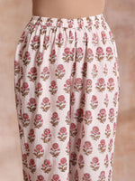 Thumbnail for trueBrowns Pink Brown Buta On White Block Print Cotton Baggy Sleeve Co-Ord Set - Distacart