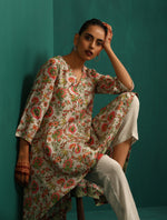 Thumbnail for trueBrowns Off white Floral Jaal Muslin Silk Printed High Low Co-ord Set - Distacart