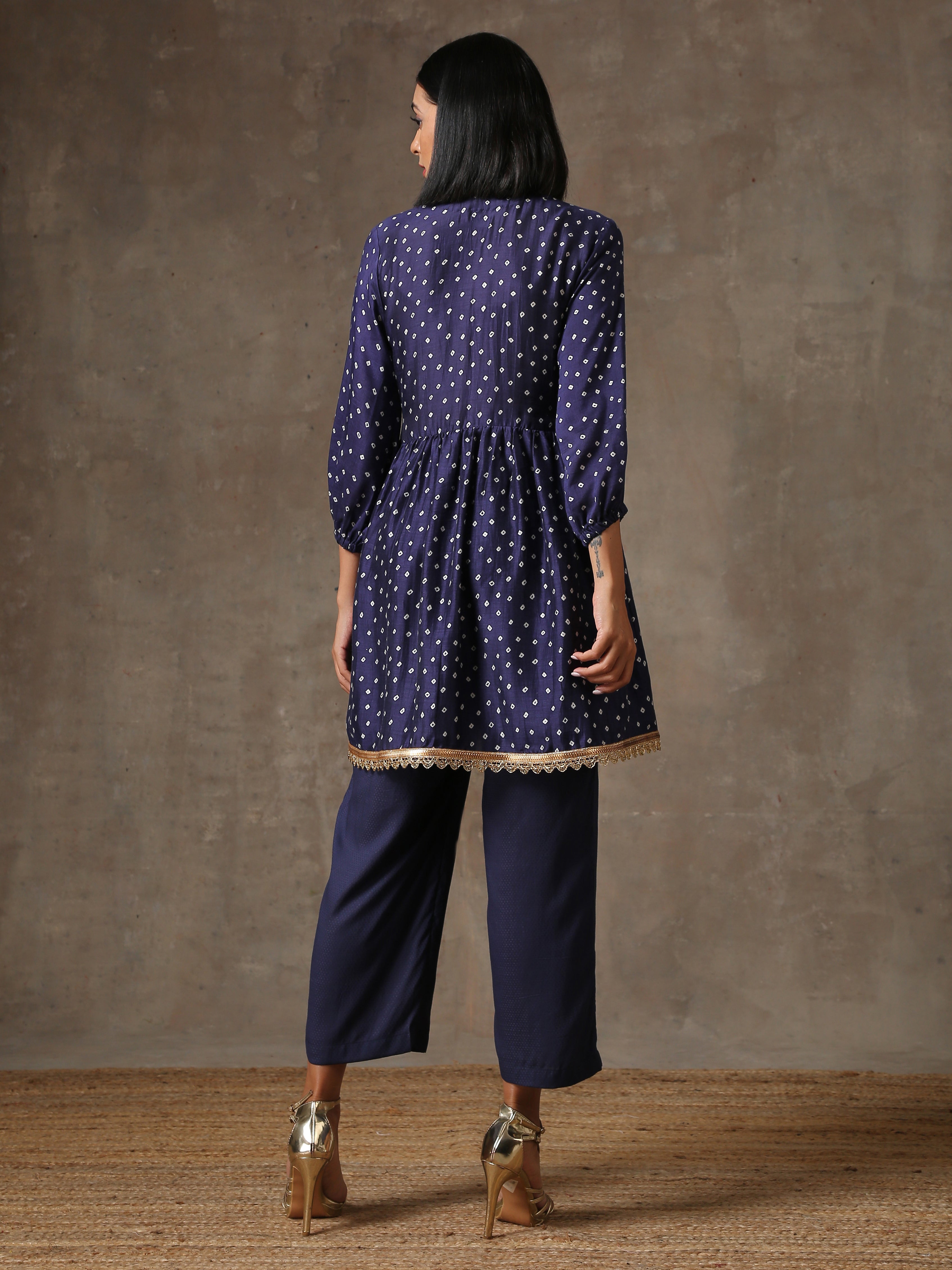 trueBrowns Blue Bandhani Printed Silk Co-Ord Set - Distacart
