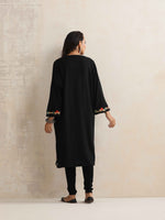 Thumbnail for trueBrowns Black Kashmiri Embroidered Woollen Phiran Kurta - Distacart