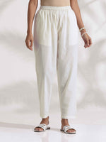 Thumbnail for trueBrowns Off-White Cotton Floral Embroidered Flared Kurta Set