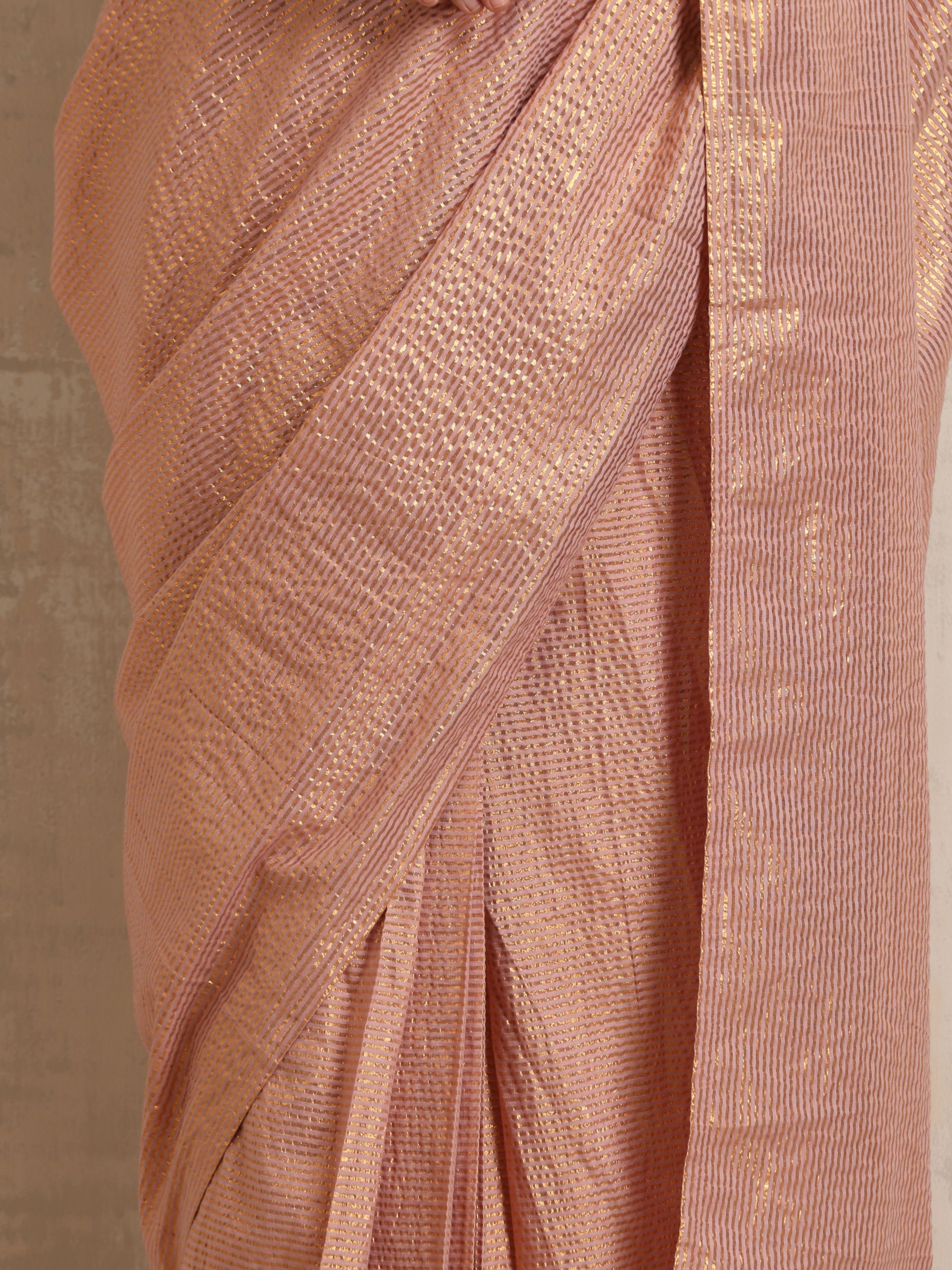 trueBrowns Pink Gold Lurex Ready To Wear Saree