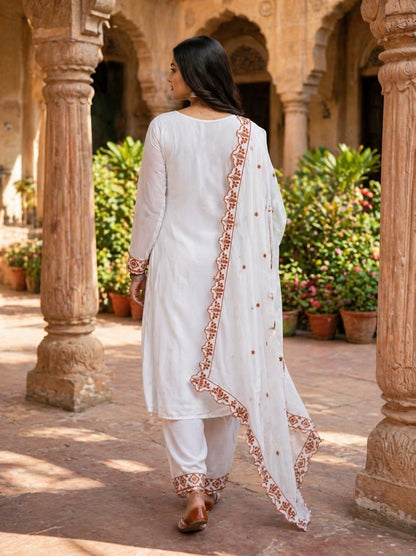 Anaita Brown&White Georgette Readymade Suit with Thread Embroidery Work - Dista