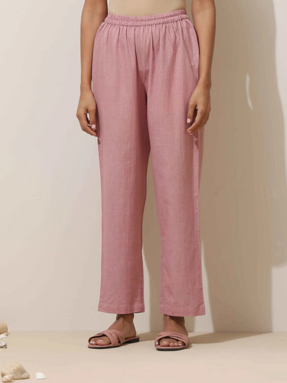 trueBrowns Pink Cotton Linen Kurta Pant Set - Distacart