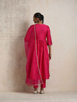 Thumbnail for trueBrowns Pink Silk Anarkali Kurta Pant Dupatta Set - Distacart