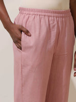 Thumbnail for trueBrowns Pink Cotton Linen Kurta Co-Ord Set
