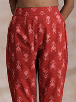 Thumbnail for trueBrowns Red On Red Ikat Print Cotton Pant Suit Set - Distacart