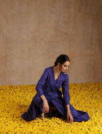 Thumbnail for trueBrowns Spectrum Blue Gold Cotton Angrakha Kurta Set - Distacart