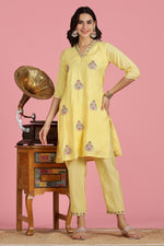 Thumbnail for BulBul Women Yellow Embroidered Chanderi Kurta Set