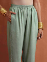 Thumbnail for trueBrowns Green Print Flared Kurta Co-ord Set