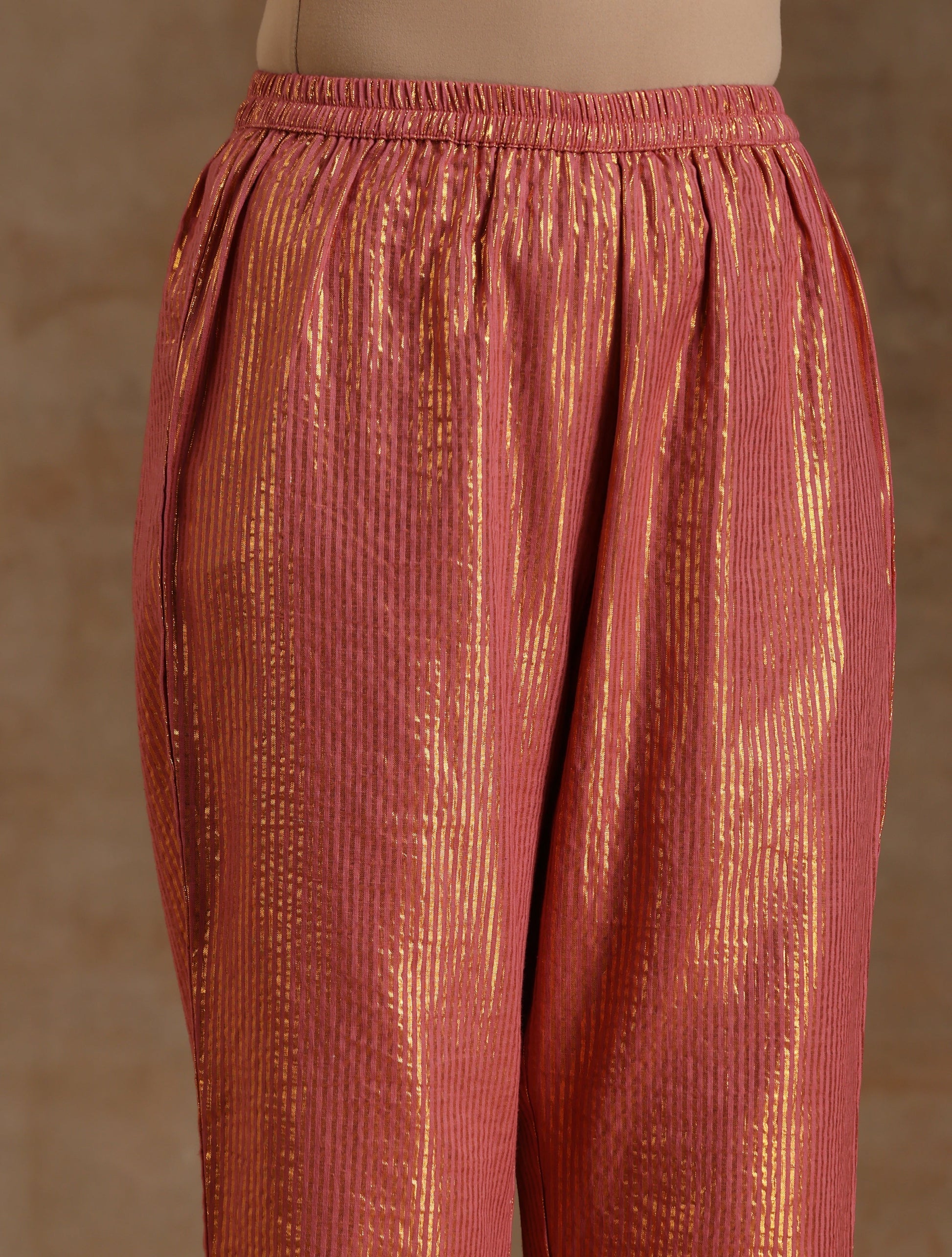 trueBrowns Blush Gold Cotton Relaxed High-Low Kurta Set - Distacart