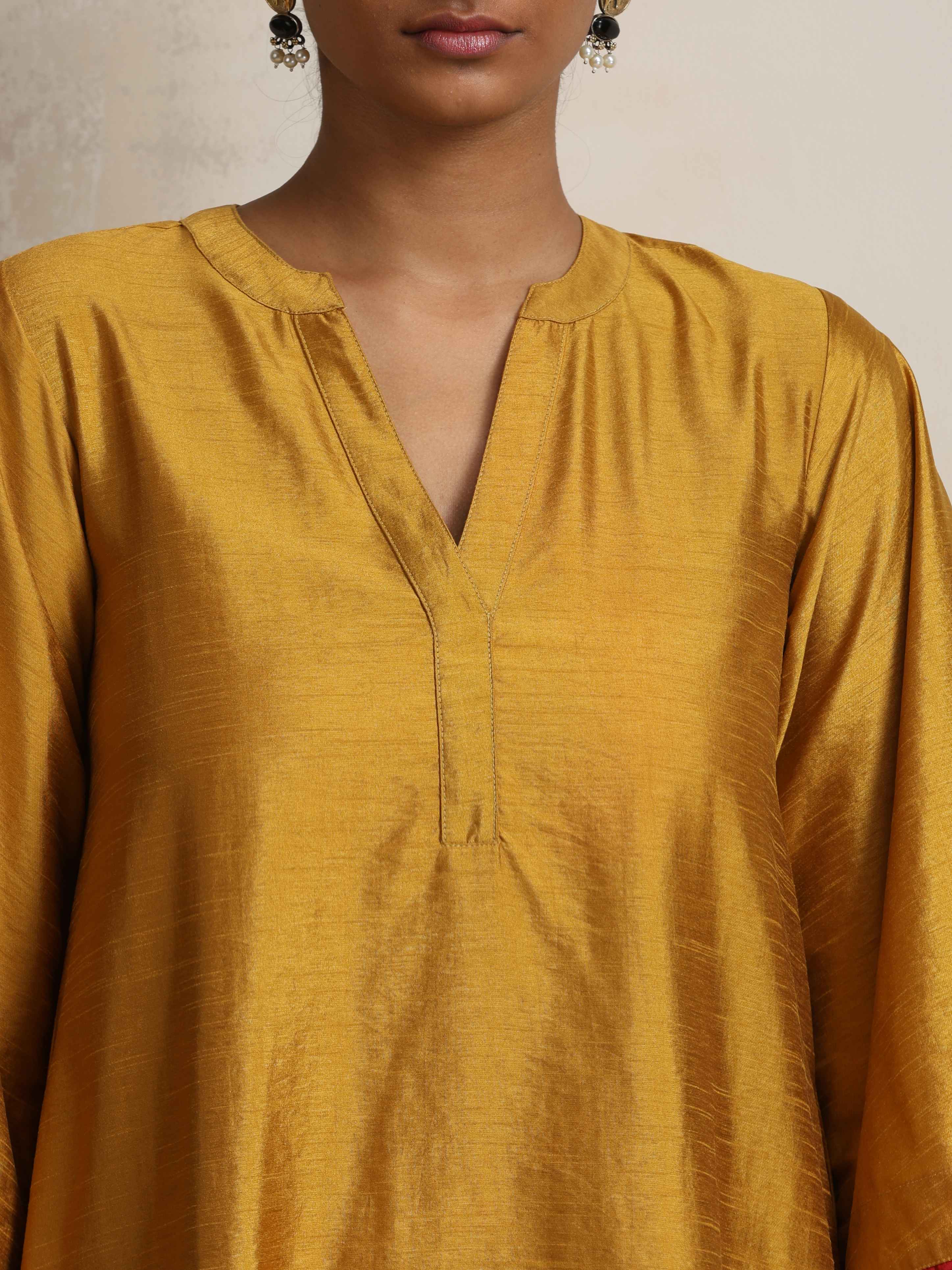 trueBrowns Gold Silk Kurta Set - Distacart