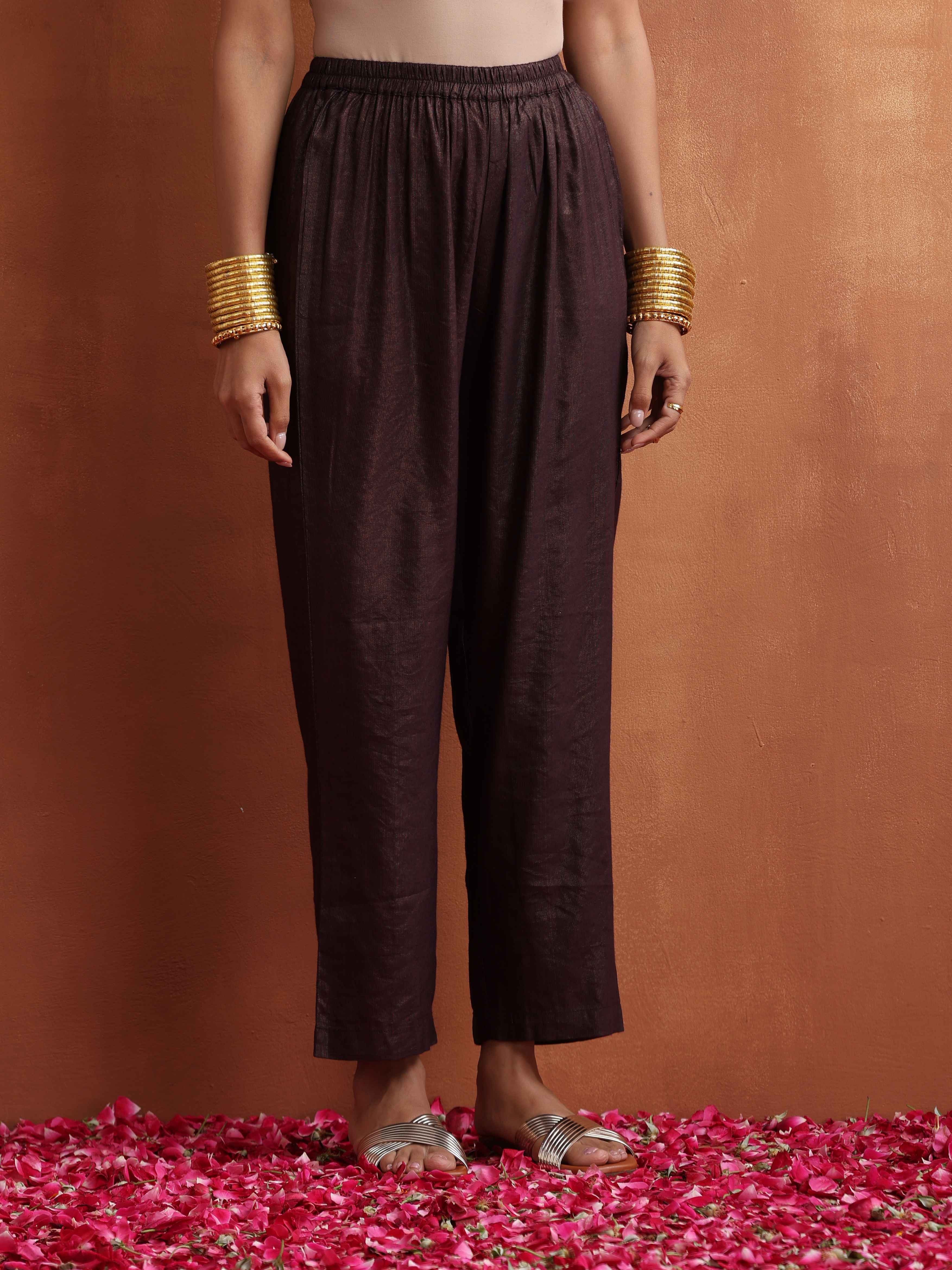 trueBrowns Brown Metallic Straight Kurta Set - Distacart