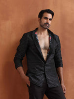 Thumbnail for trueBrowns Men's Black Chanderi Long Jacket