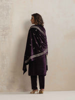 Thumbnail for trueBrowns Wine Velvet Floral Embroidered Kurta Pant Dupatta Set - Distacart