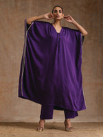 Thumbnail for trueBrowns Violet Modal Satin Kaftan Kurta Set - Distacart